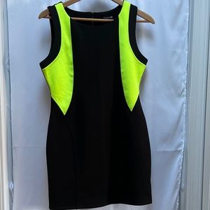 Forever 21 Black and Neon Green Scuba Mini Dress (L)